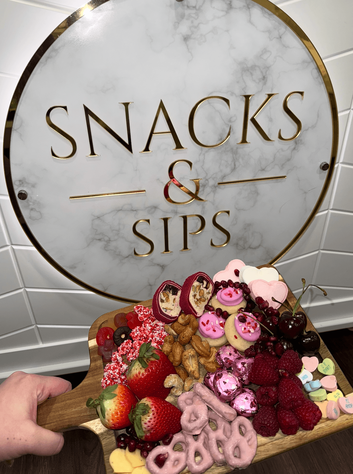 Snacks & Sips board with logo